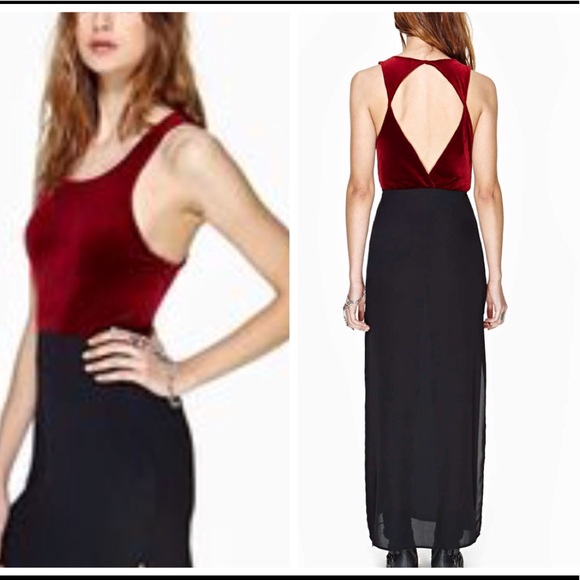 NWT Nasty Gal maroon velvet top black maxi dress - Picture 2 of 3